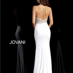 Jovani White Backless Gown with Strappy Details